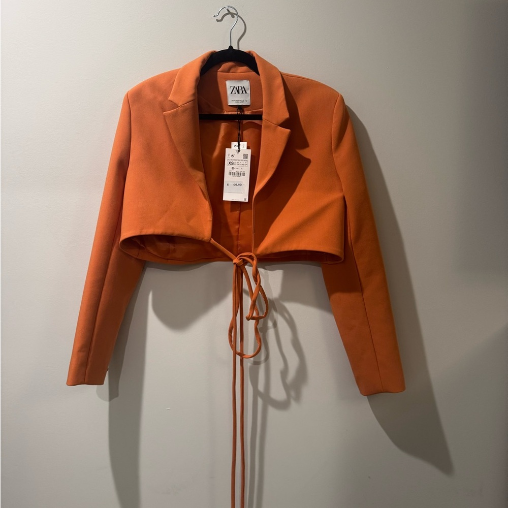 ZARA NWT | Tie Cropped Orange Blazer - Jackets & Coats